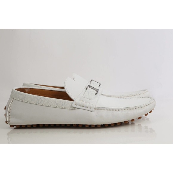 Louis Vuitton White Leather Monogram Canvas Hockeinheim Loafers Moccasin 8.5 M - Picture 7 of 17